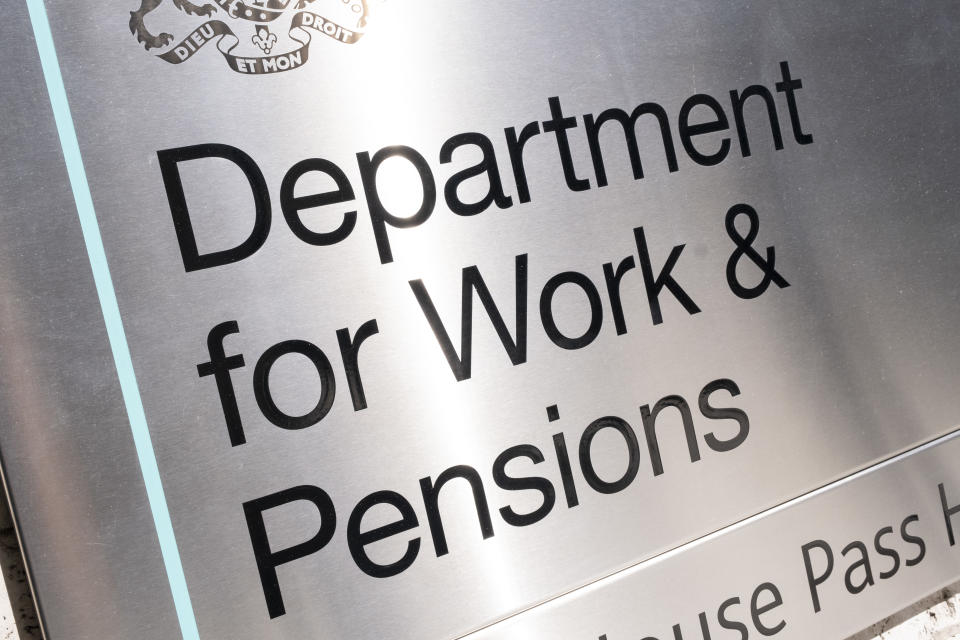 Department for Work and Pensions on 24 July 2022 in London, UK.  The Department for Work and Pensions, DWP, is responsible for social care, pensions and child support policy.  As the UK's largest public service department, it administers public pensions and a range of working age, disability and health benefits.  (photo by Mike Kemp/In Pictures via Getty Images)